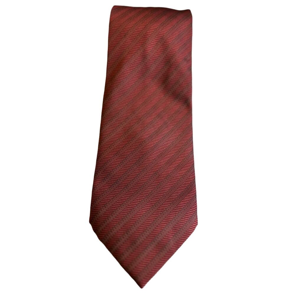 Henry Jacobson Maroon Diagonal Stripe 100% Silk Handmade Repp Tie